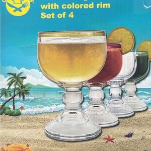 Colored Rim Goblet Glasses Set of 4 - Clear Glass with Multicolor Rims